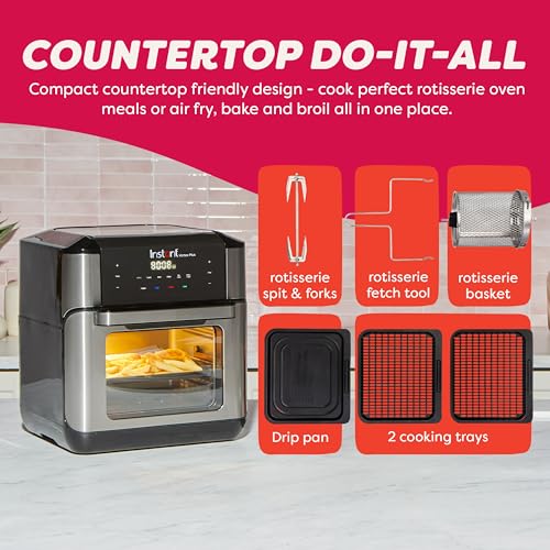 Instant Pot 10QT Air Fryer, 7-in-1 Functions with EvenCrisp Technology that Crisps, Broils, Bakes, Roasts, Dehydrates, Reheats & Rotisseries