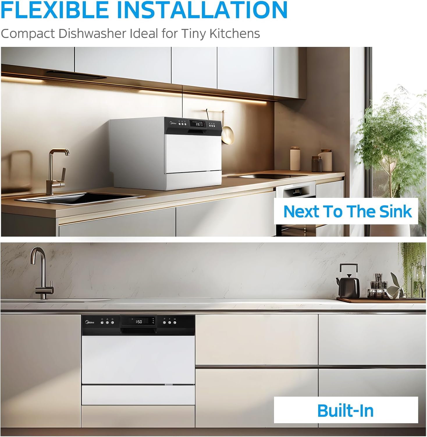 Midea MDC22P1AWW Energy Star Portable Dishwasher, 6 Place Settings & 8 Washing Programs, Speed, Baby-Care, ECO& Glass, Dish Washer for Dorm