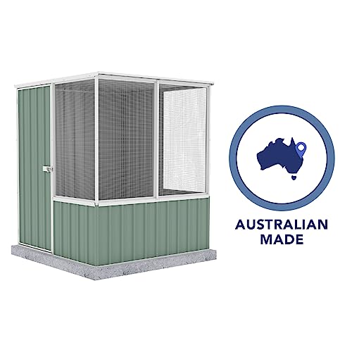 Absco Poultry Paradise: Large Chicken Coop & Chicken Run, 5'x5' Pale Eucalypt Green with Mesh Panels, Side Access Door, Aviary