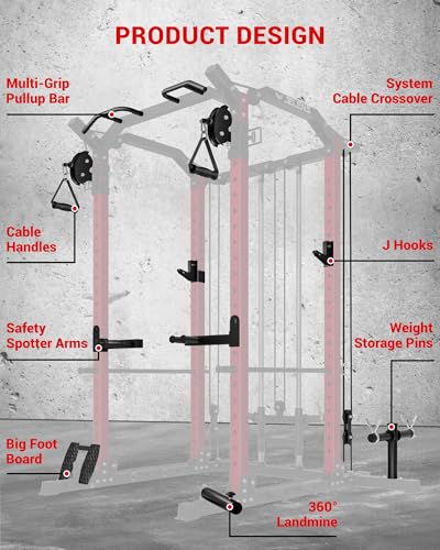 C11 Multi-Function Power Rack, 2000 lbs Power Cage with Adjustable Cable Crossover System and More Training Attachment