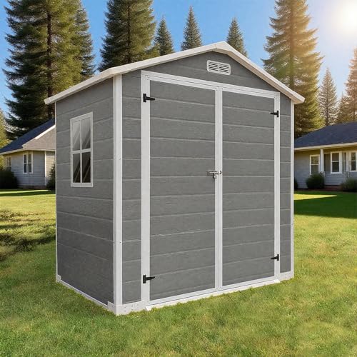 6x4 FT Outdoor Storage Resin Shed with Floor,Waterproof Plastic Garden Bike Shed with Lockable Door, Sloped Roof, Vents & Windows