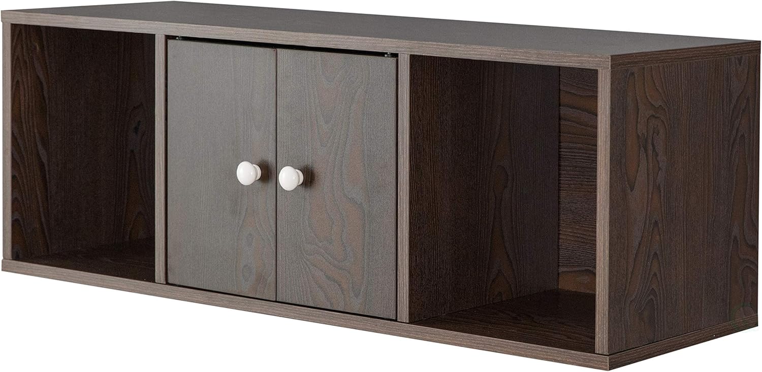 Basicwise Wall Mounted Computer Cabinet Floating Hutch, Brown