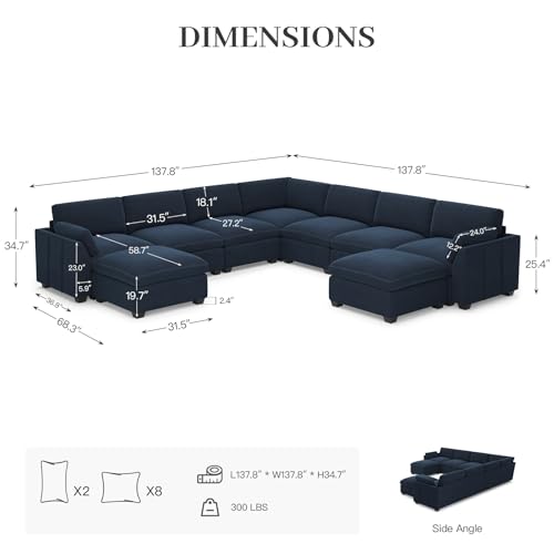 Belffin Extra Large Modular Sectional Sofa,106.3" 4-Seater L Shaped Couch,Velvet Convertible Sectional Couches for Living Room