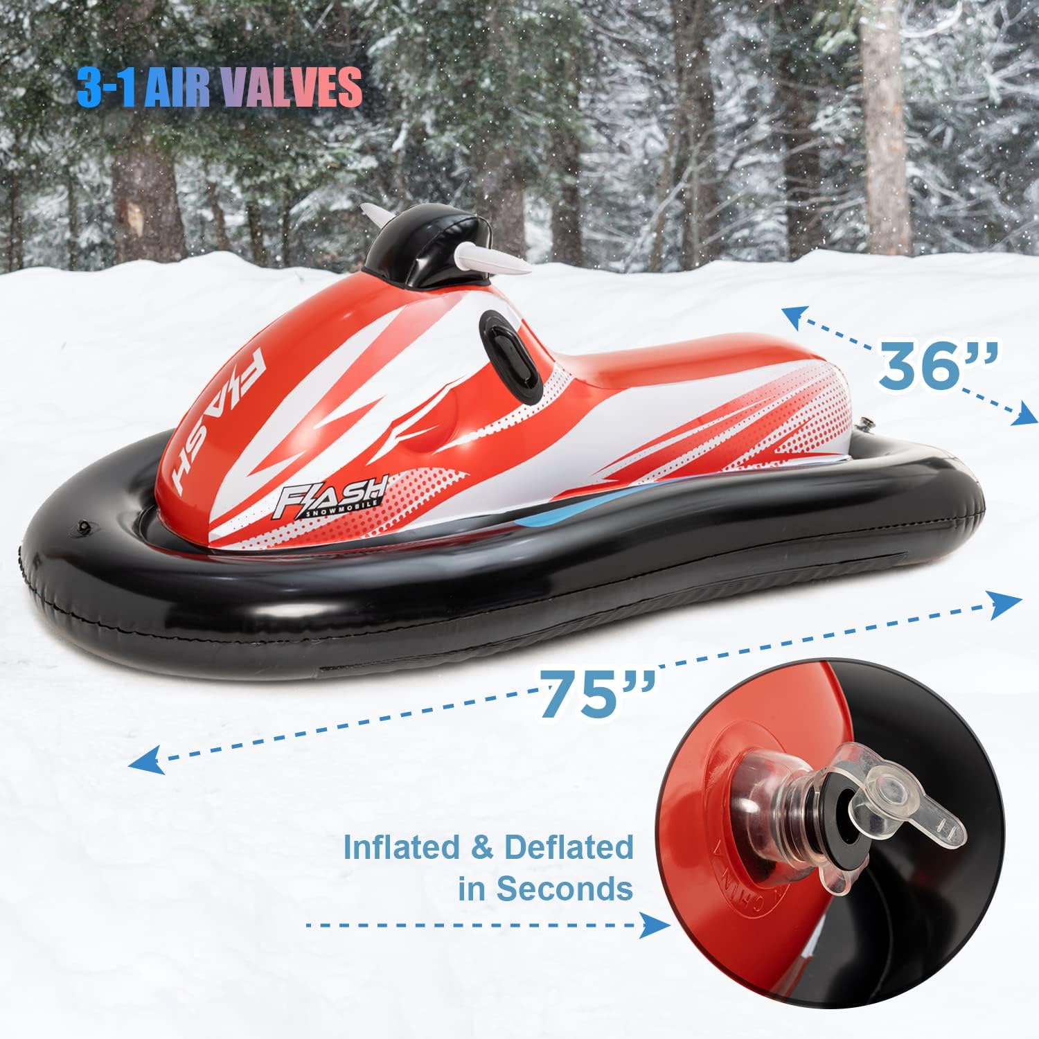 LIFECHOIC Snow Sled for Kids and Adults, 75" Giant Inflatable Snowmobile 2 Pack, Snow Tubes Heavy Duty with Reinforced Base, Side Handles and Rope