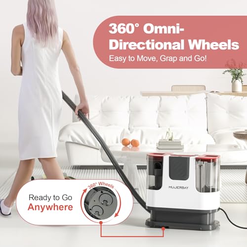 Upholstery Carpet Cleaner, MUJERBAY® 12Kpa Portable Spot and Stain Cleaner, Easy Move with Universal Wheels & Handle