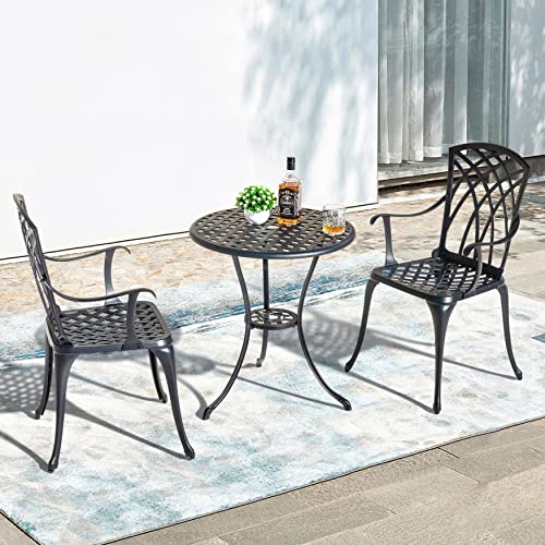 NUU GARDEN 3 Piece Bistro Set Outdoor, All Weather Cast Aluminum Patio Bistro Sets Patio Table and Chairs Set of 2 with Umbrella Hole for Yard