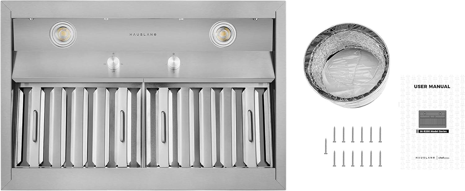 Hauslane | Pro-Style 30” IN-R200 Built-In Range Hood, 18.5” Deep | Low Noise Performance | Contemporary Design, Full-Size Handles