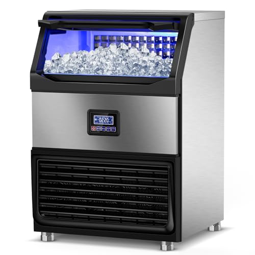 Clear ice Cube Maker, Commercial Ice Maker Machine, Stainless Steel Freestanding Ice Machine Automatic Operation