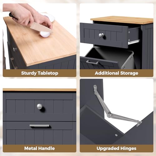 Tilt Out Trash Cabinet Kitchen Trash Can Holder Recycling Cabinet Laundry Hamper with Hideaway Drawer Wooden Bamboo Cutting Board with Added