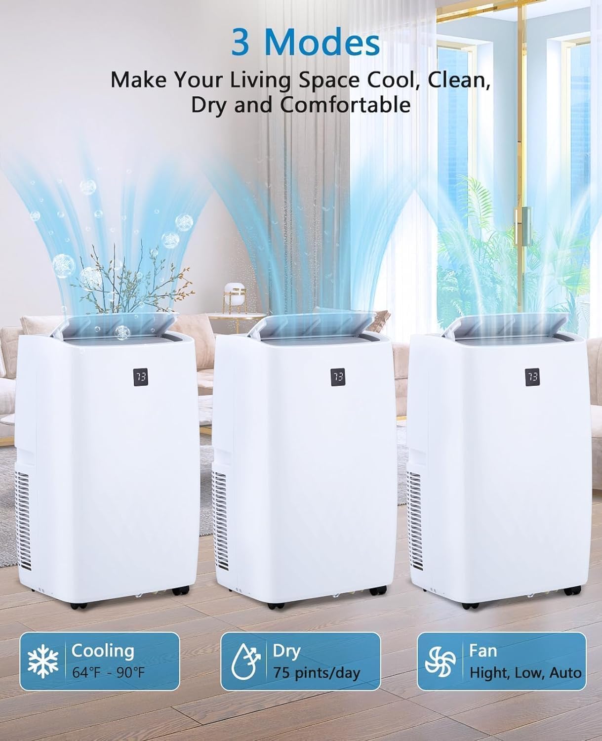 12000BTU Portable Air Conditioner, Portable AC Unit w/Remote Control, Energy-Efficient Cooling for 550 Sq.ft Space, 3In1 Cool/Fan/Dehumidify Modes