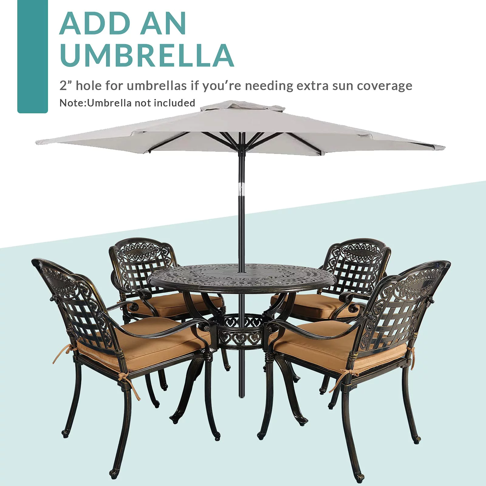 MEETWARM 5 Piece Patio Dining Set, Outdoor All-Weather Cast Aluminum Dining Table Set, Patio Furniture Set for Backyard Garden Deck, Include 4 Chairs