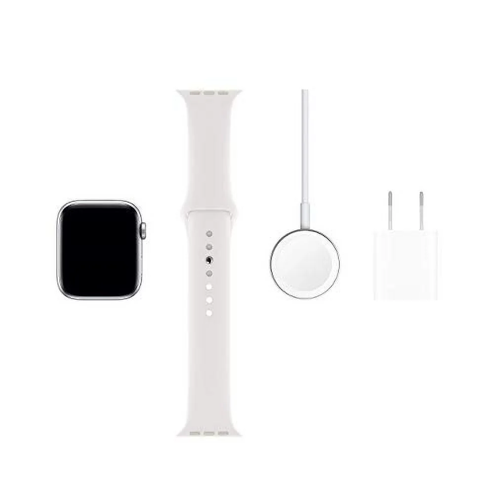 Restored Apple Watch Series 5 (GPS, 44MM) Silver Case + White Sport Band (Refurbished)