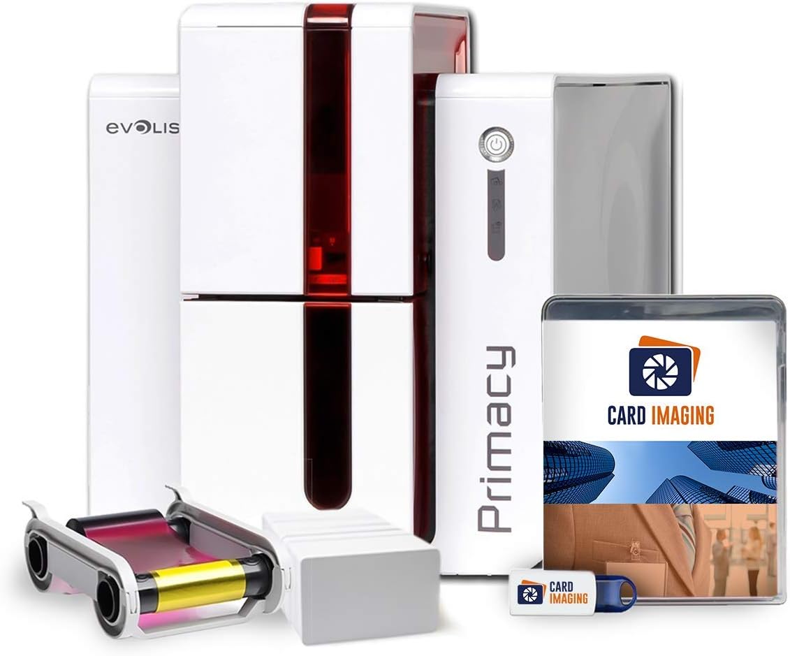 Evolis Primacy Dual Sided ID Card Printer & Supplies Bundle Badge Machine (PM1H0000RD)