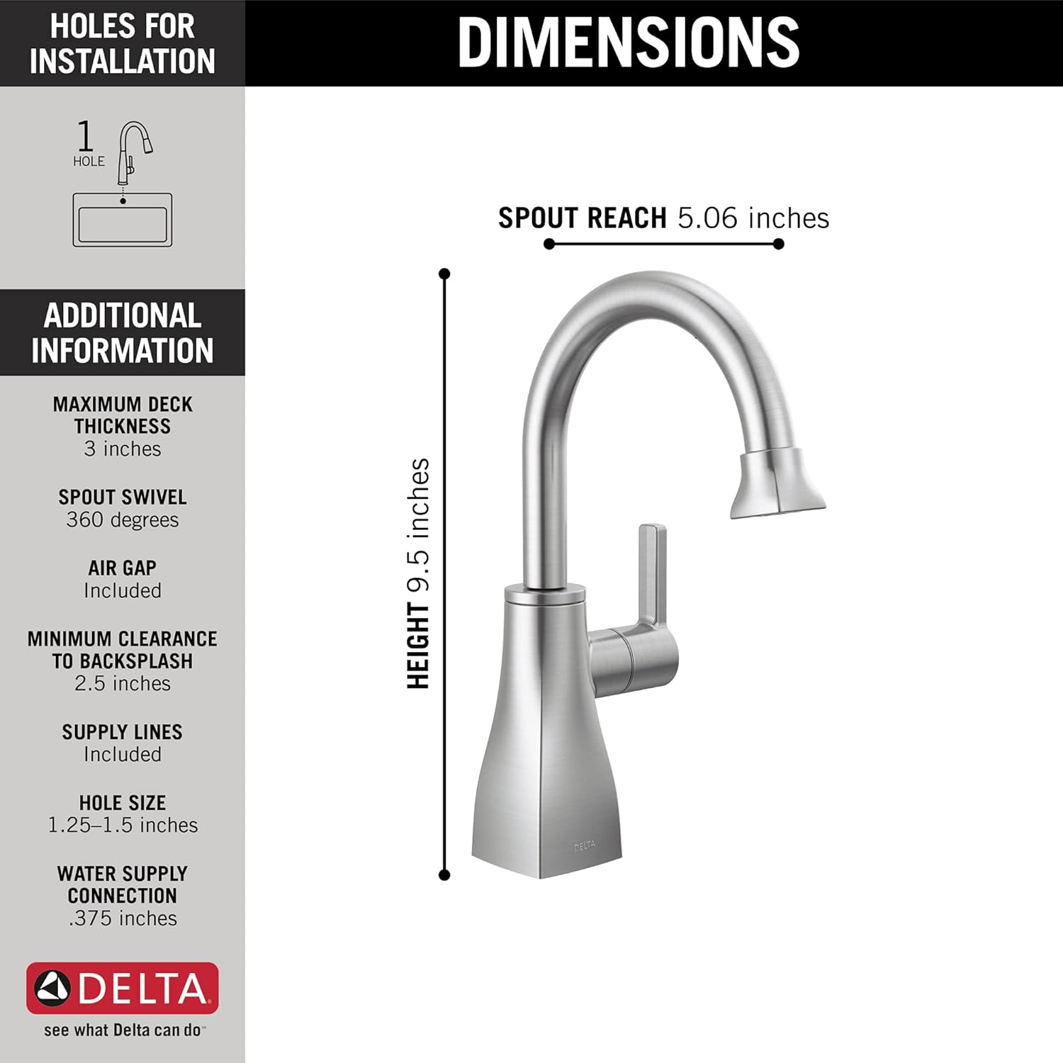 DELTA FAUCET 1940-AR-DST Contemporary Beverage Faucet, Arctic Stainless