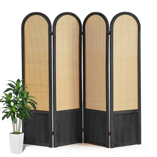 Room Divider 4 Panel, Folding Privacy Screen, Foldable Wood Divider Room Dec, Rattan Room Divider, Portable Partition Screen