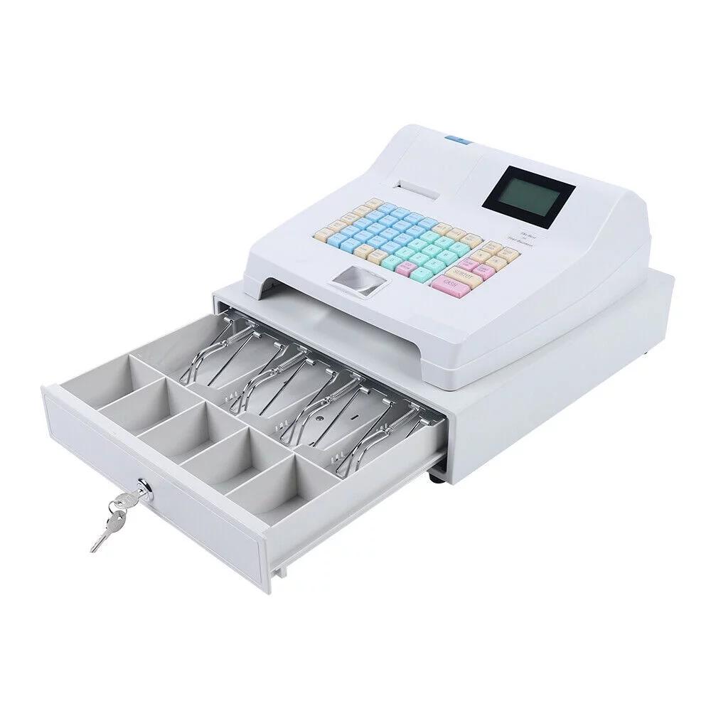 Miumaeov Electronic Cash Register Pos System Supermarket Bar Retail Shop 48 Keys w/Drawer