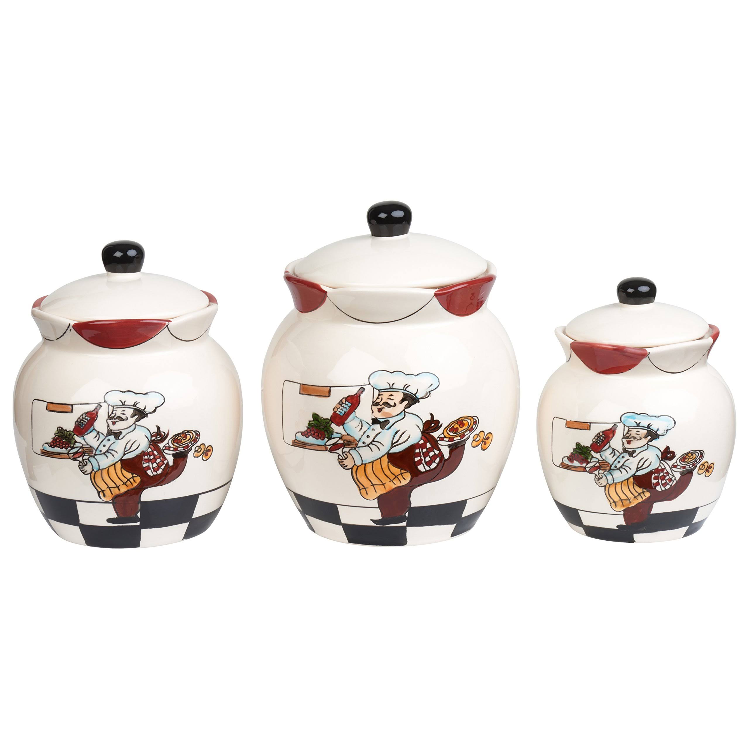 Lorren Home Trends Chef Ceramic 3 Piece Deluxe Canister Set