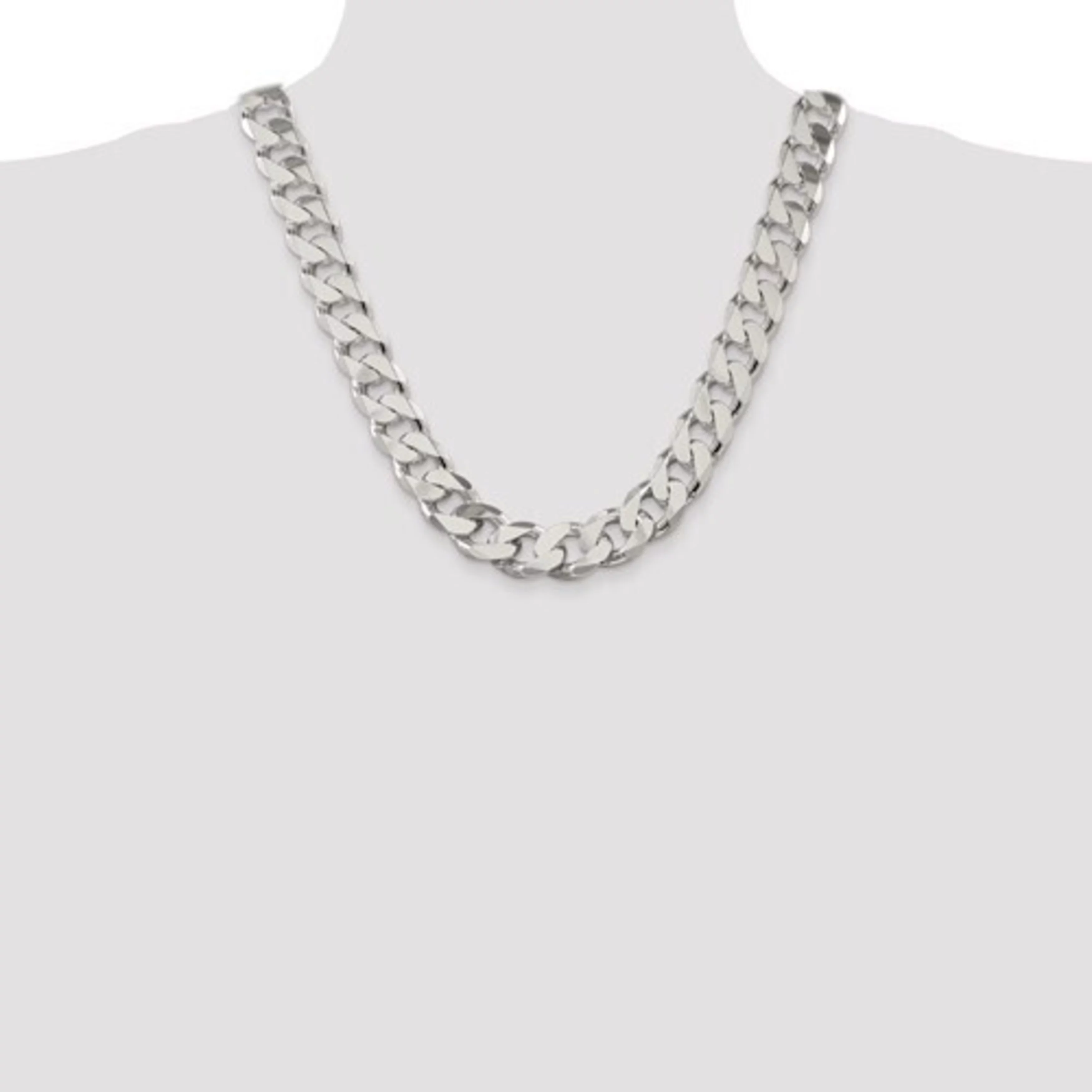 Mens Heavy Chain Solid Sterling Silver 9.75mm wide Concave Curved Beveled Curb Chain 3.5mm Thick 26 inch length 2 oz wt Best Jewelry Gift for Friend