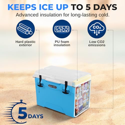 SereneLife Ultra-Tough 45 Quart Rotomolded Cooler Box with Wheels, Holds Upto 56 Cans, Keeps Ice Up to 5 Days