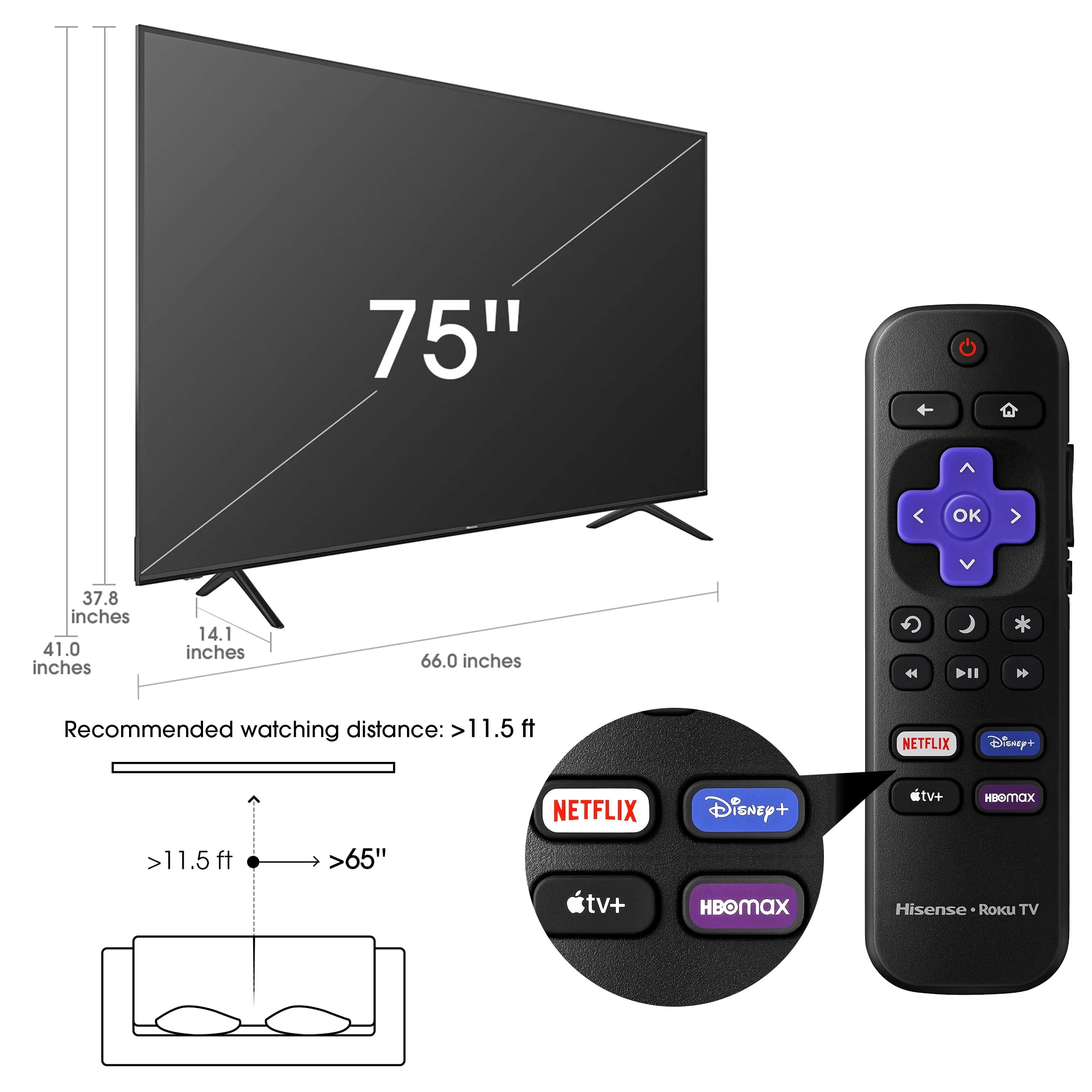 Hisense 75 Class 4K UHD LED LCD Roku Smart TV HDR R6 Series 75R6E4