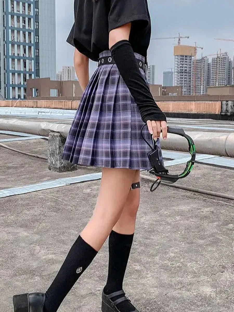 'Gamer Girl' Neon Purple Pleated Skirt