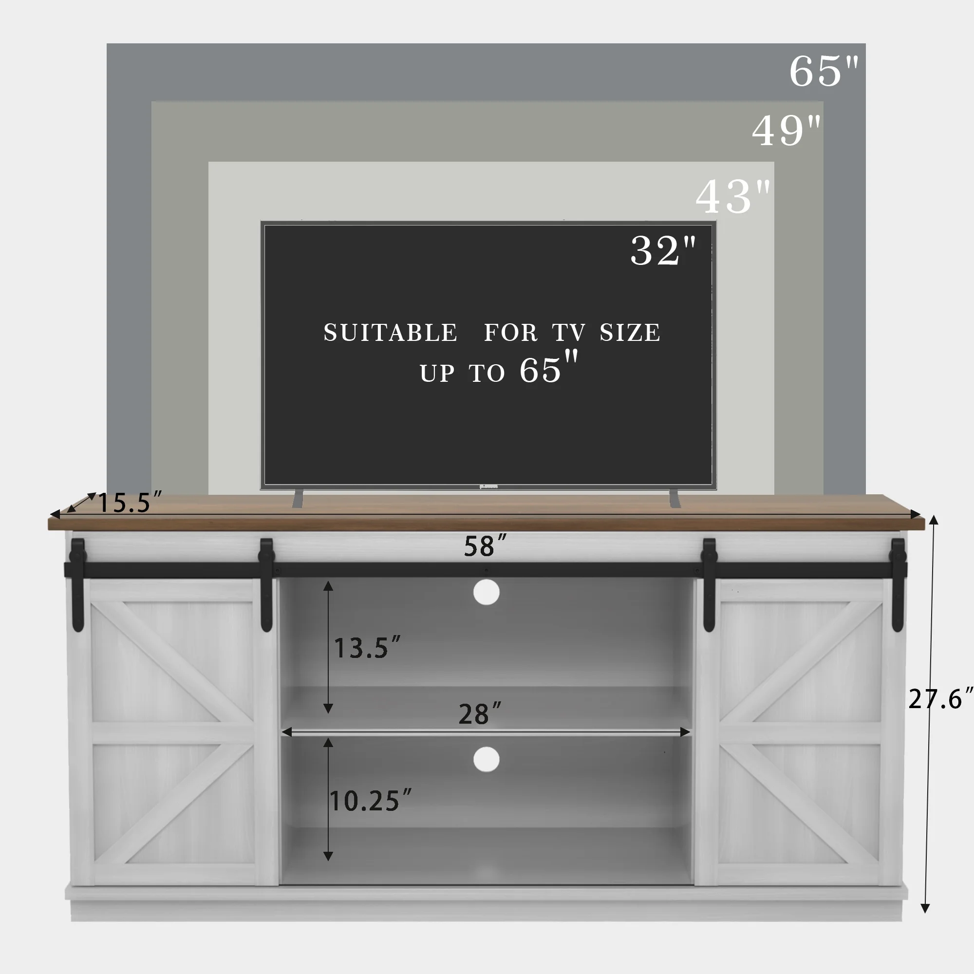 Furmax Modern Farmhouse Barn Door TV Stand for TVs up to 65", White - Curated Treasures Market