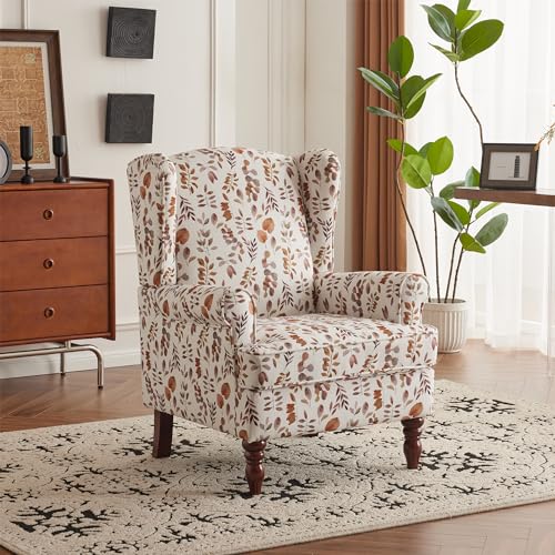 MELLCOM Floral Accent Chair, High Back Upholstered Armchair with Solid Legs, Leisure Single Sofa Chair for Living Room, Bedroom, Home Office