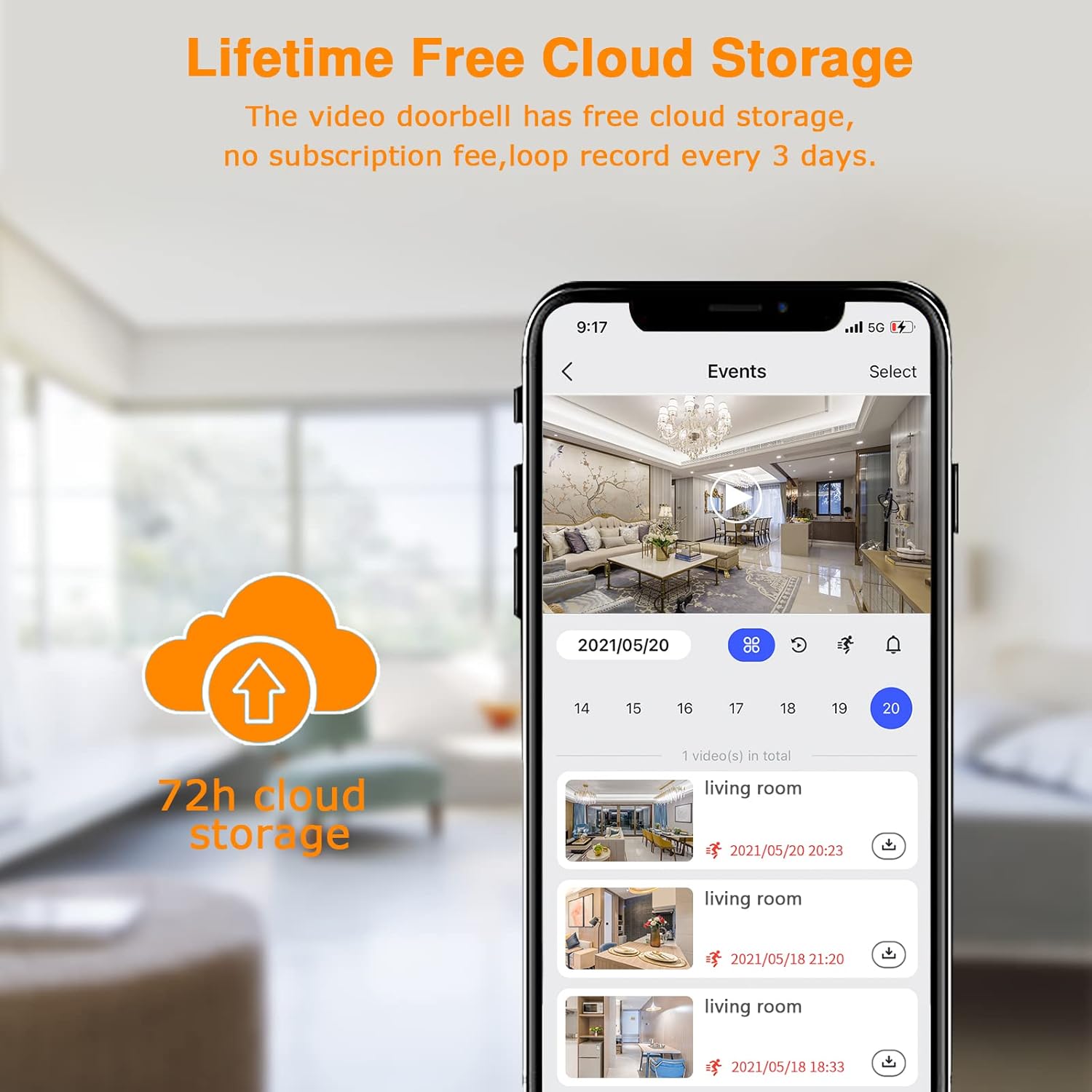 2022 New Wireless Video Doorbell Camera,Camera Doorbell with Wireless Chime,Free Cloud Storage,PIR Motion Detection,HD Video,2 Way Audio