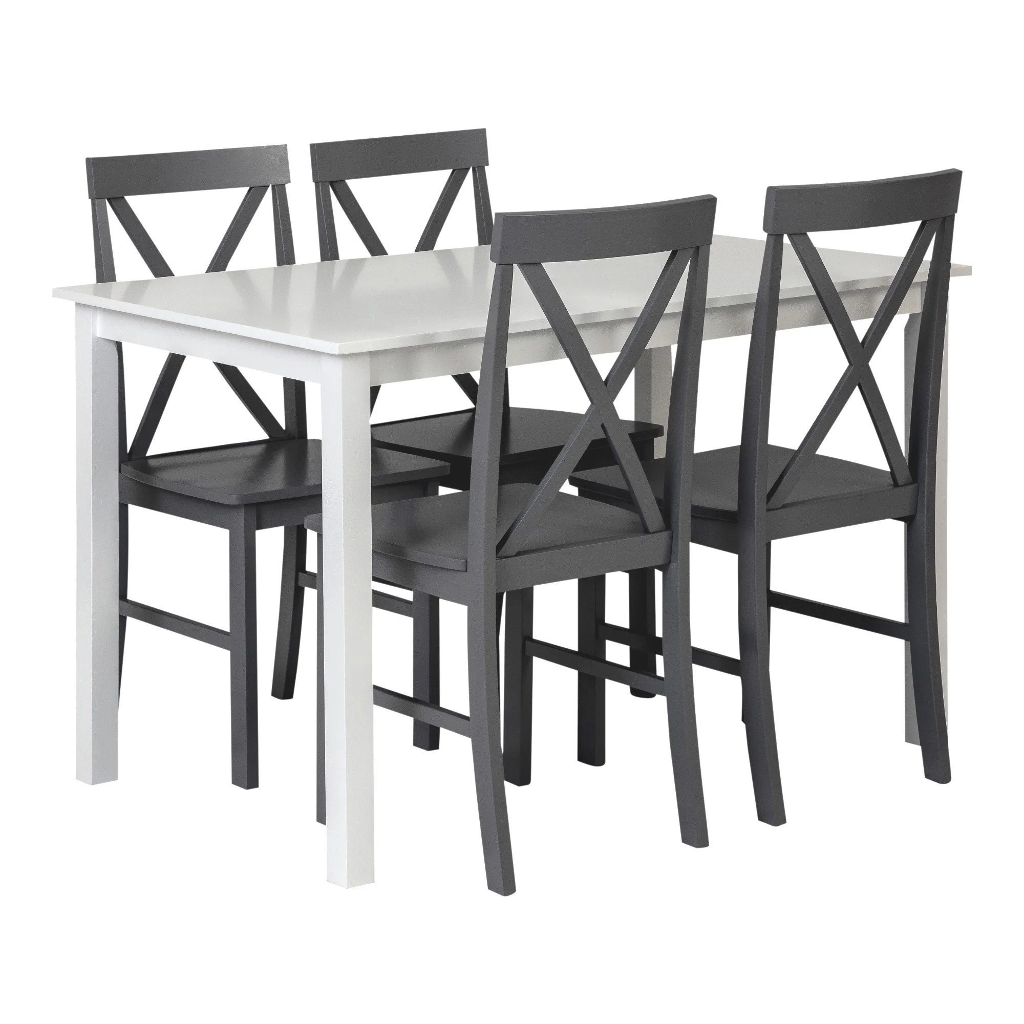 Walker Edison 5-Piece Solid Wood Farmhouse Dining Set - White/Grey