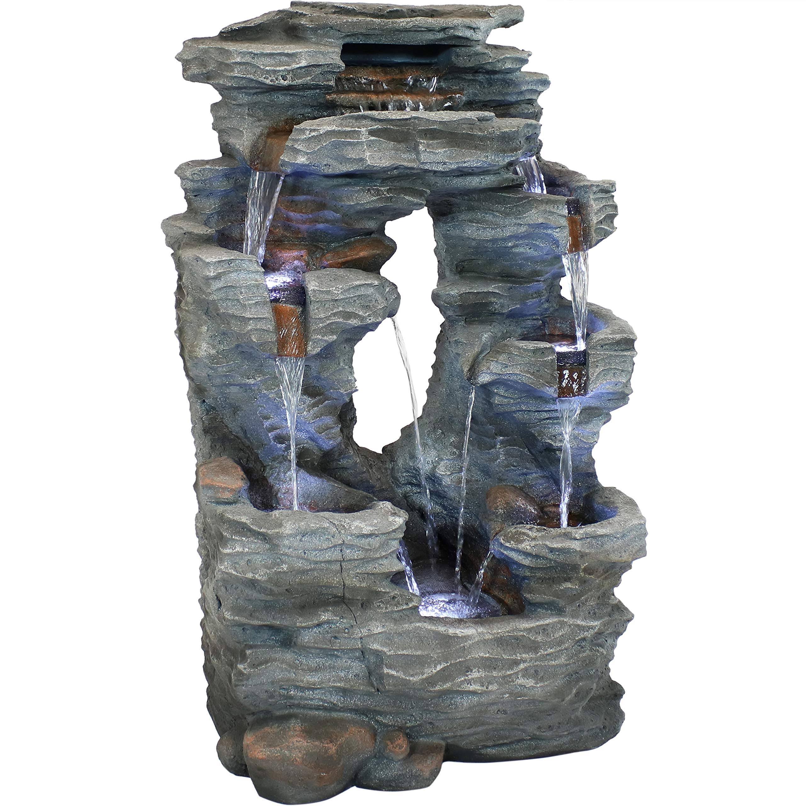Sunnydaze Decor Dual Cascading Rock Falls 39x22 Water Fountain with LED Lights