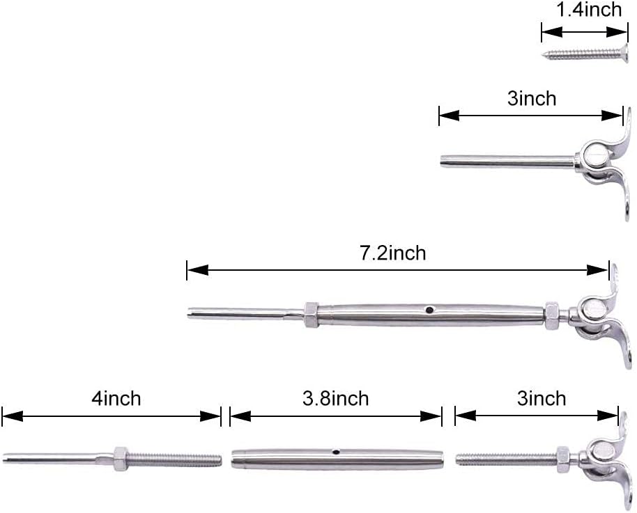 CKE 25 Pack T316 Stainless Steel 180° Adjustable Angle Cable Railing Hardware Kit 1/8 Wire Rope for Wood Post