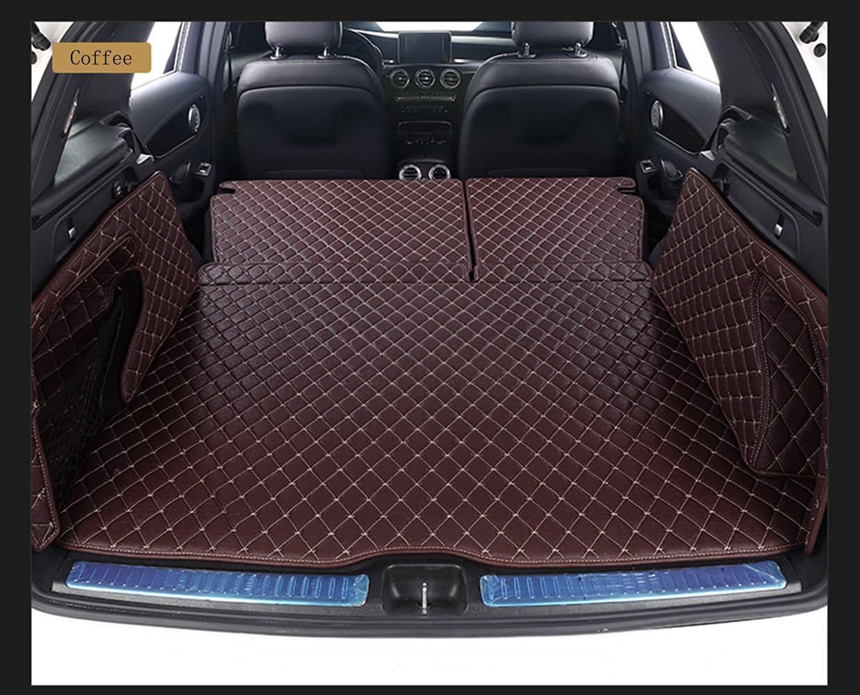 Worth-Mats Trunk Tray All-Weather Rear Cargo Liner Custom for Porsche Cayenne 2011-2018 with Block net on The Left Side of Trunk - Black