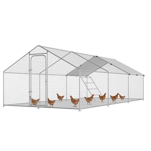 Large Metal Chicken Coop Walk-in Poultry Cage with Waterproof and UV-Resistant Cover, Outdoor Chicken Run Poultry Hen House for Backyard Farm Use