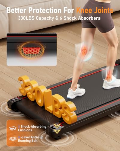 Walking Pad Treadmill, Anylife Incline Walking Pads Under Desk 330lb Capacity, 2.5HP Portable Treadmills for Home