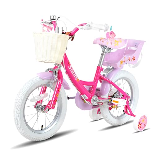 JOYSTAR Unicorn Kids Bike for Girls Ages 2-9 Years Old, 12 14 16 18 Inch Kids Bike with Training Wheels, Doll Seat, Streamers and Basket