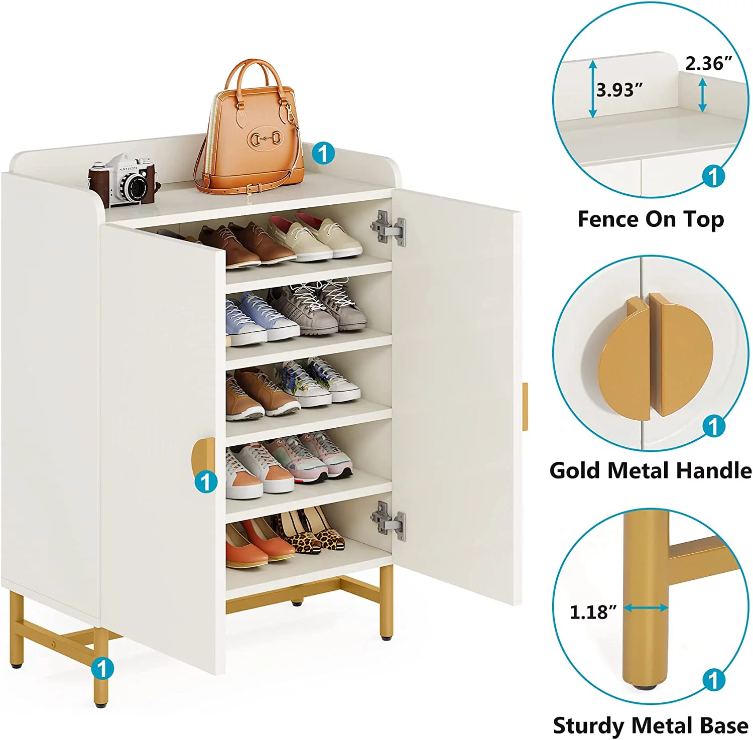Tribesigns Shoe Cabinet Slim Shoe Storage Cabinet with Doors and Adjustable Shelves