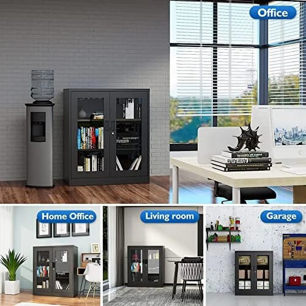 KHBIULIFE Metal Locking  Cabinet with 2 Glass Doors and 4 Adjustable Shelves  71"