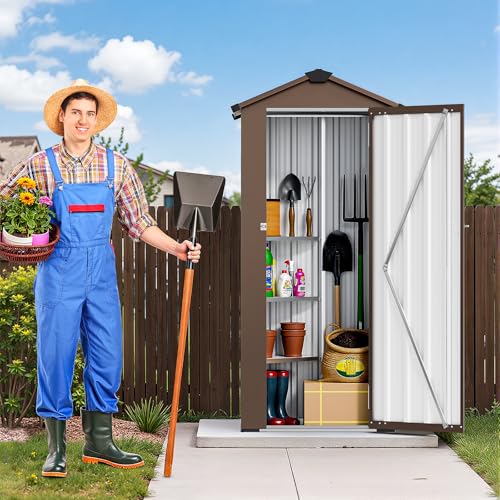 NicBex 6×5 Resin Outdoor Storage Shed with Floor & Window– All-Weather Lockable Small Tool Shed