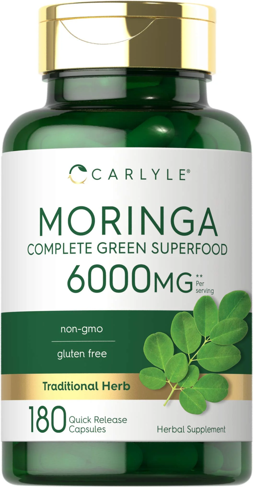 CARLYLE Moringa Oleifera Complete Green Superfood 6000mg 180 Capsules - Kansas Nuitrition - HNZSDS