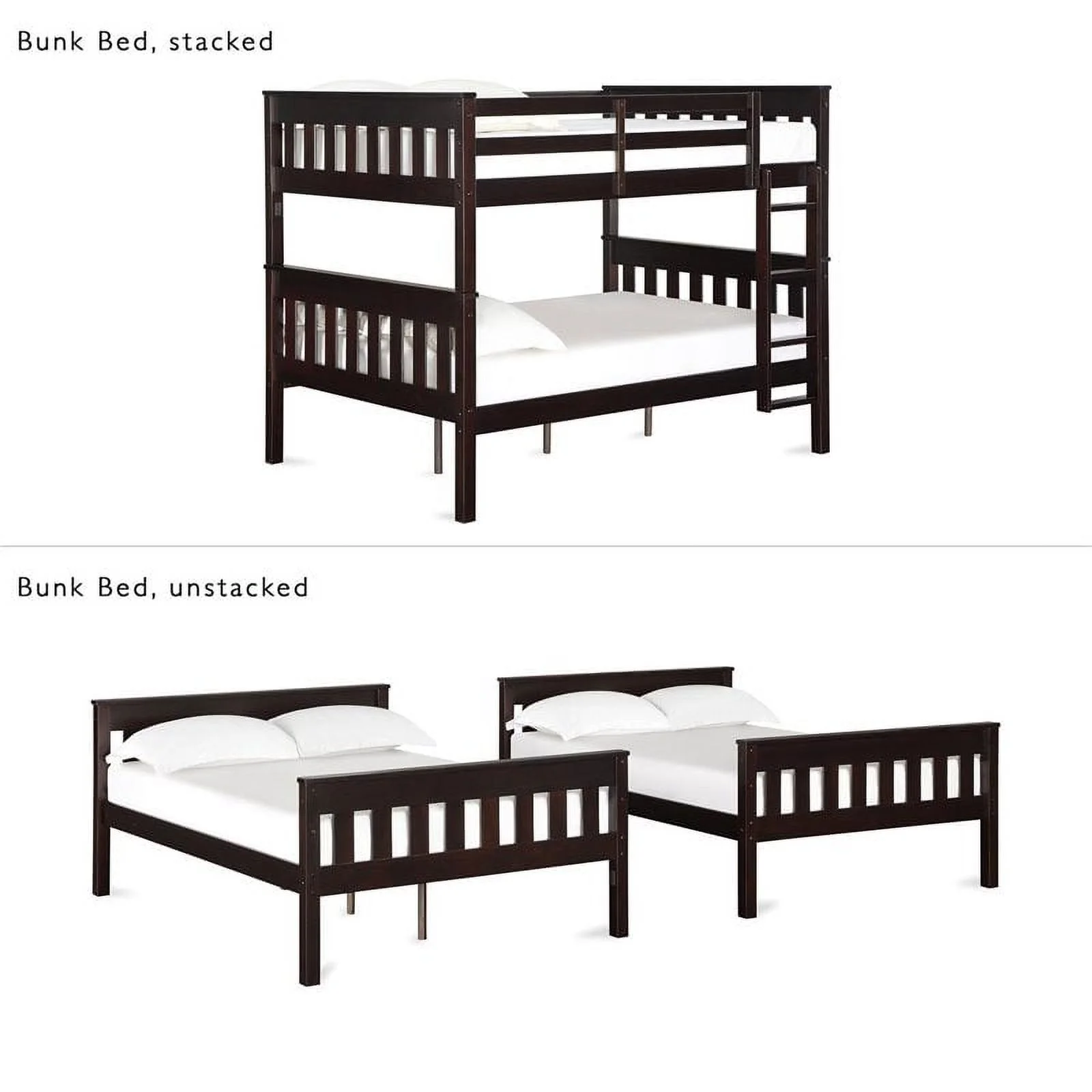 Dorel Living Moon Wood Full over Full Bunk Bed with USB Port in Chocolate