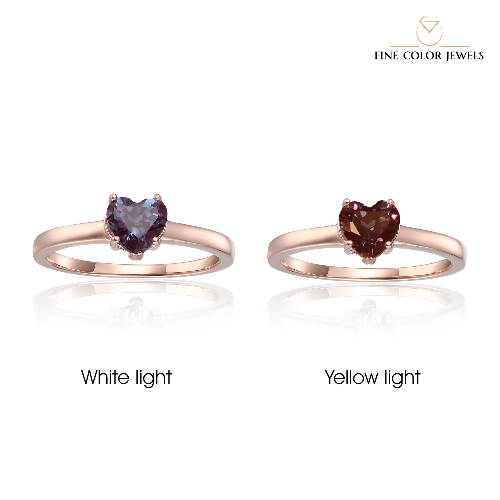 Heart Shape Alexandrite Solitaire Engagement Ring in Rose Gold Plated Sterling Silver