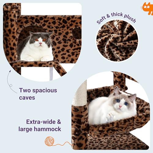 Allewie 81 Inches Tall Cat Tree/Multi-Level Large Climbing Tree House and Towers for Big Feline/Condo and Hammock/Scratching Post/Wide Base/Dark Grey