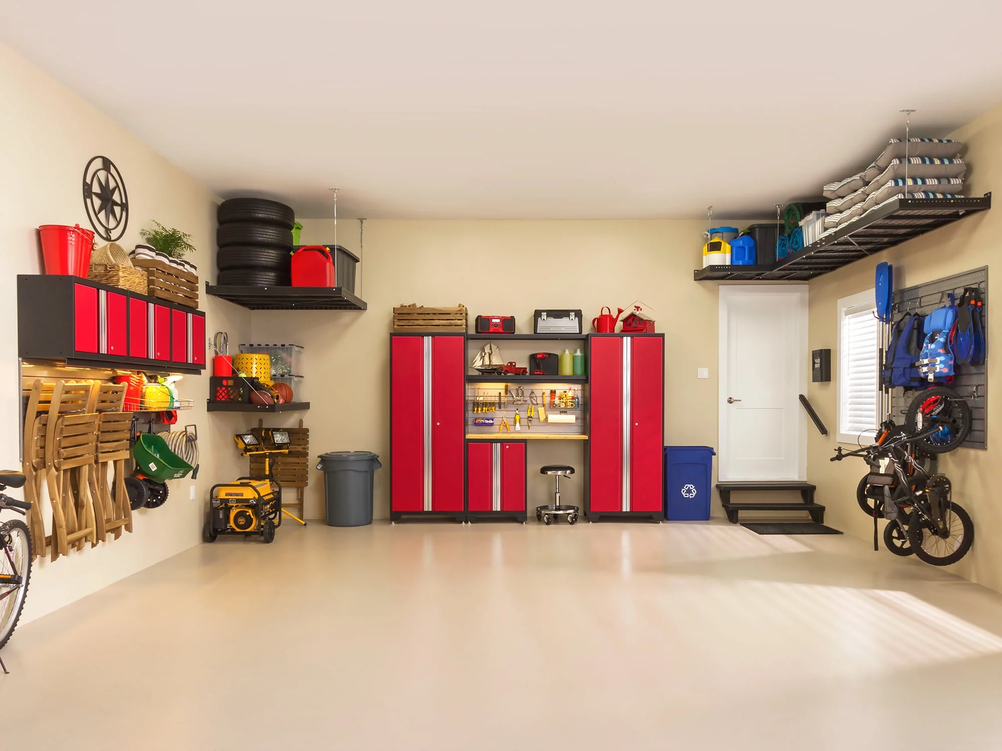 NewAge Products Bold Series Red 10 Piece Cabinet Set, Heavy Duty 24-Gauge Steel Garage Storage System, Slatwall Included - Curated Treasures Market