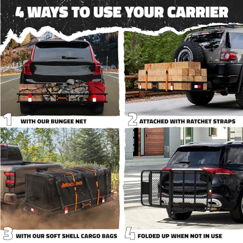 60"x24"x6" Folding Tow Hitch Cargo Carrier & 25 Cubic Ft. Waterproof Cargo Bag for Hitch Carrier Bundle
