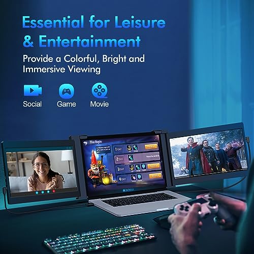 FOPO 12" Triple Laptop Screen Extender Triple Portable Monitor for 13"-14.1" Laptop, FHD 1080P IPS Dual Display