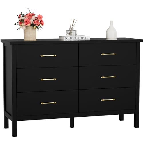 7 Drawer Dresser, White Modern Dressers for Bedroom, Wooden Chest with Gold Handles, Horizontal Dresser with Spacious Storage Space for Living Room