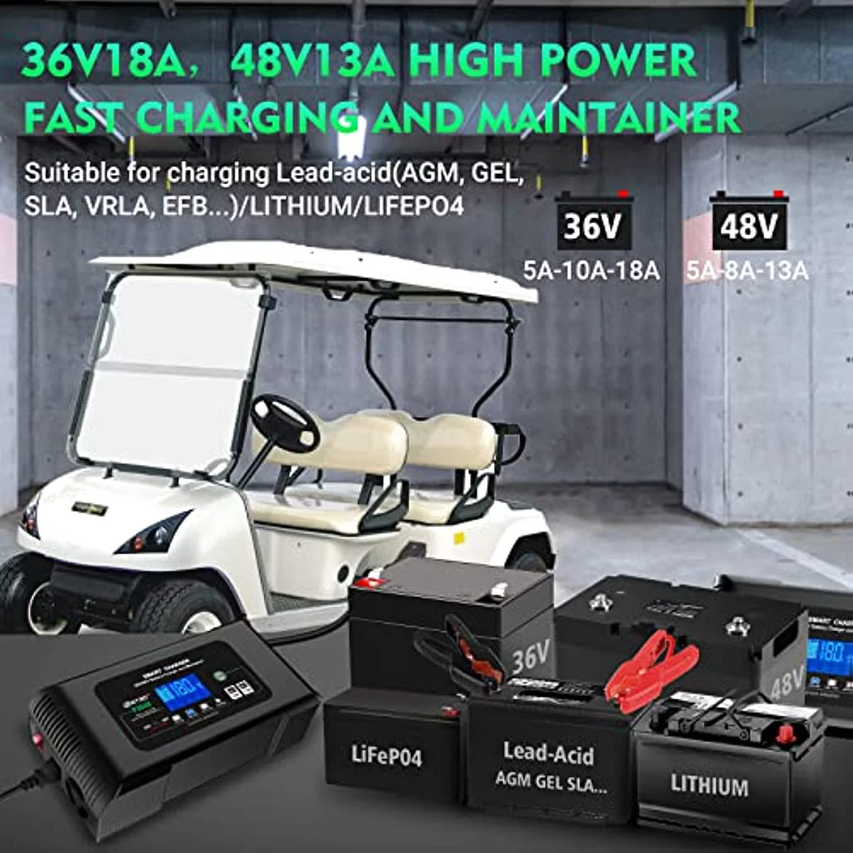 HTRC 36V 18-Amp and 48V 13-Amp Golf cart Charger , Car Battery Charger, Trickle Charger,Lithium,LiFePO4,Lead-Acid AGM/Gel/SLA..Battery Charger