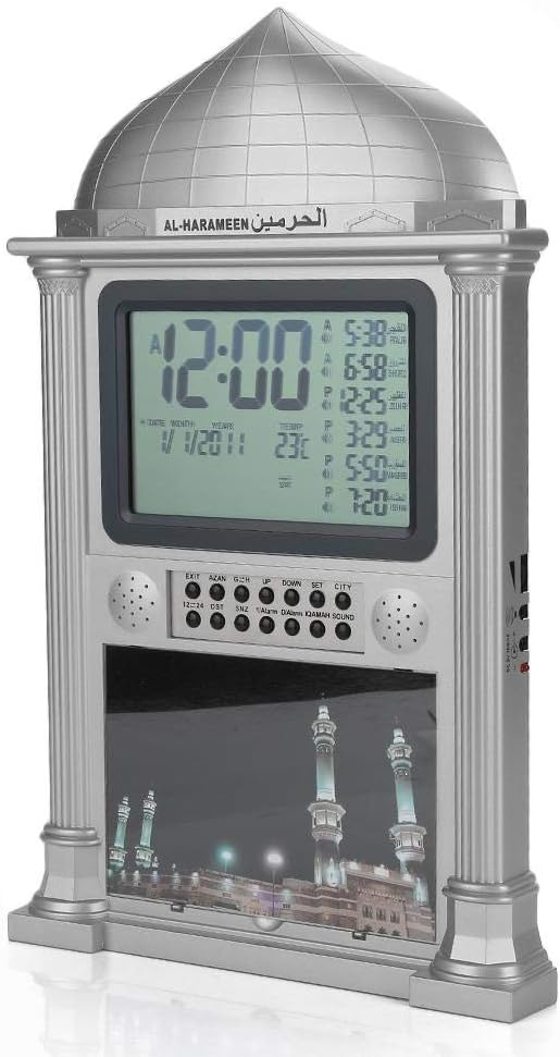 Premium Islamic Azan Alarm Clock,Plastic Automatic Muslim Azan Prayer Digital Calendar Time Display Alarm Wall Clock(Gray)