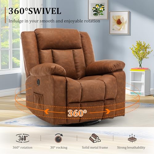 Rocker Recliner Chair, Glider Recliner Chairs for Adults, 360° Swivel Recliner with Massage and Heating