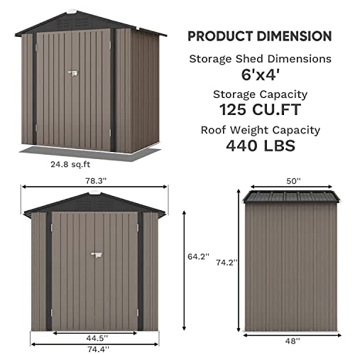 Patiowell 5x3 FT Outdoor Storage Shed, Tool Shed with Sloping Roof and Lockable Door, Metal Shed for Backyard Garden Patio Lawn, Brown